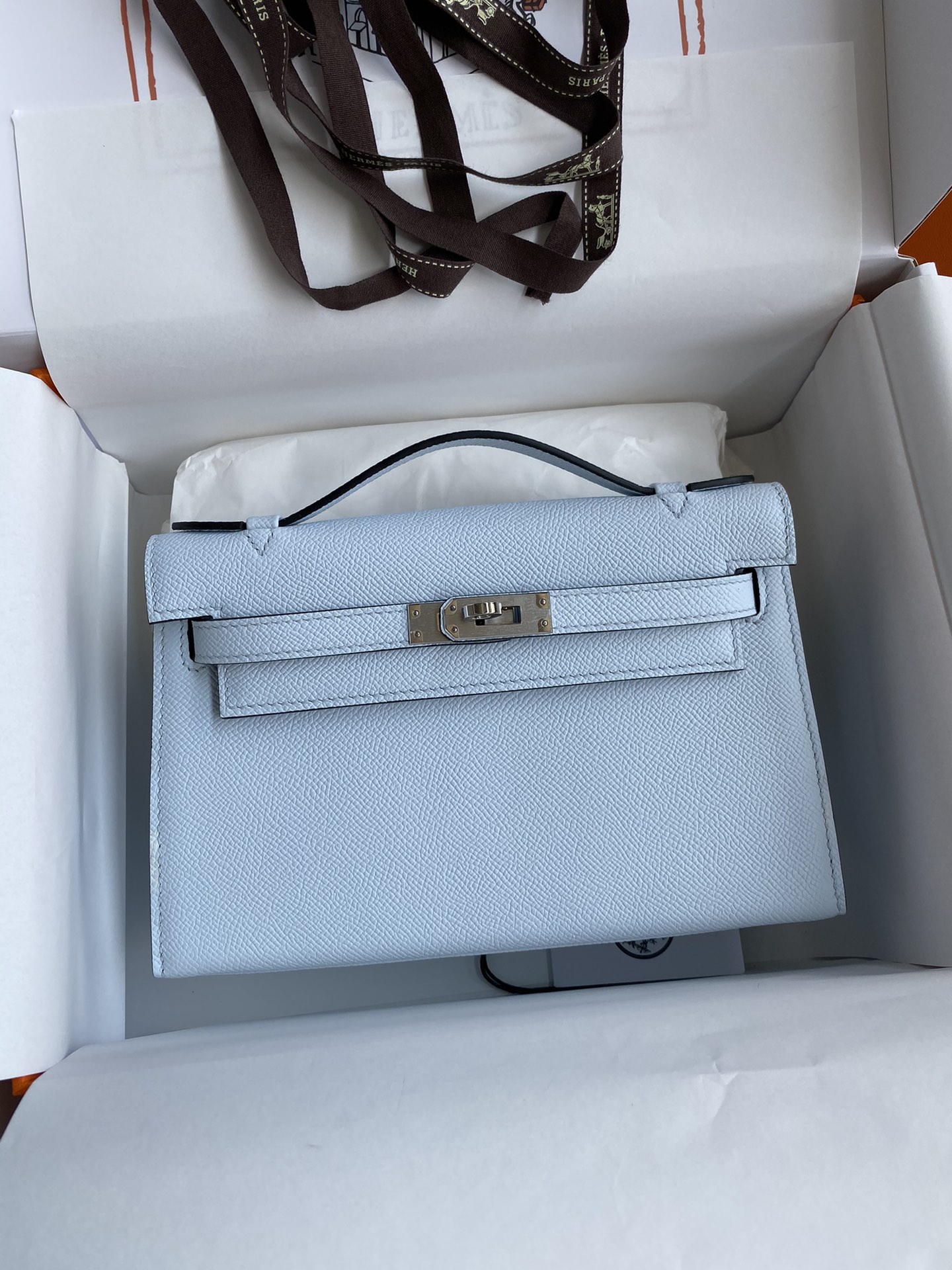 Hermes Mini Kelly Pochette 22cm Bag In Celeste Epsom Leather